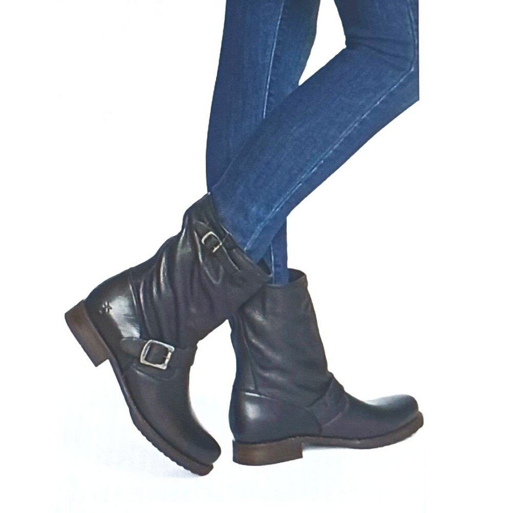 FRYE Veronica Short Blk Leather Harness Moto Engineer Biker Boot 8.5 Made Mexico